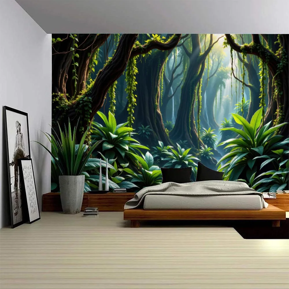 

Primitive Jungle Tapestry Polyester Fiber Wall Hanging, Forest Waterfall Living Room Bedroom Office Aesthetic Decoration