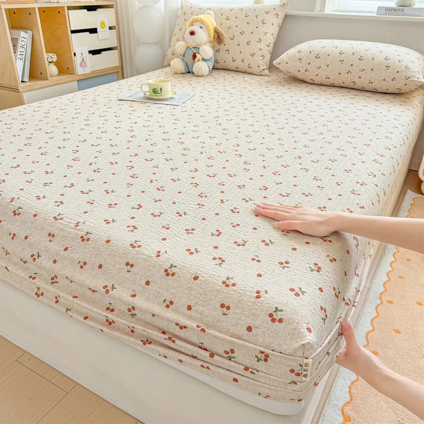 Puff Yarn Fitted Bed Sheet with Elastic Fruit Printed sábanas para cama Single/Queen/King Size Skin-friendly Twin Fitted Sheet