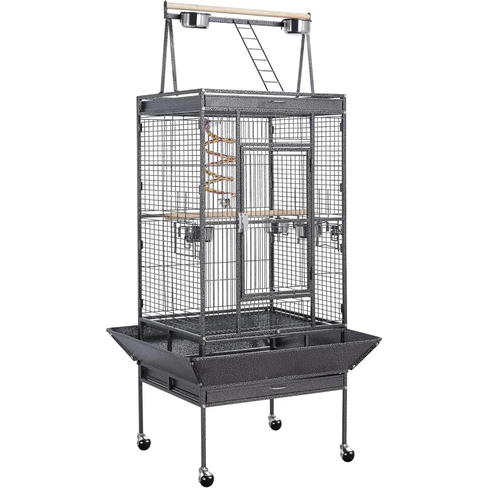 

68-inch Rolling Play Top Large Parrot Bird Cage for African Grey Cockatiel Conure Lovebird Parakeet Budgie