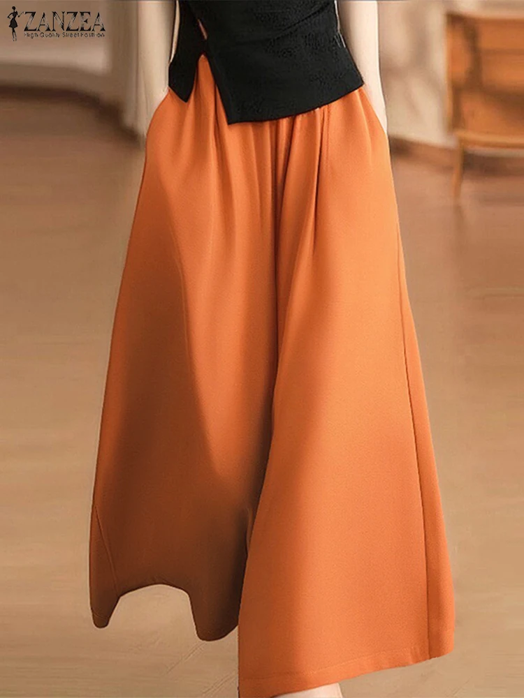 

Loose Wide Leg Pants Women Casual Long Trousers Casual Korean Style Elastic Waist Pants Fashion Summer Bottoms 2025 ZANZEA