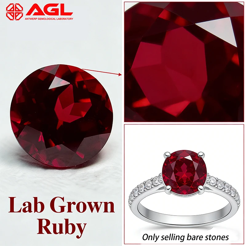 Laborgezüchteter Rubin in Taubenblutrot, runde Form, Charm-Perlen für DIY-Schmuckherstellung, Ringmaterialien, mit Zertifikat – Detail 6