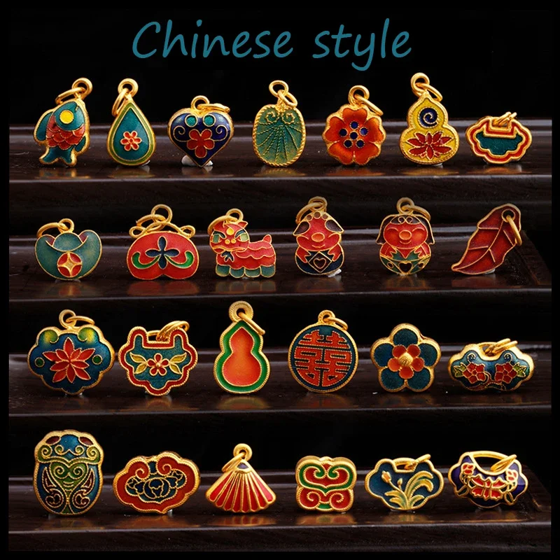 

Original design Chinese culture enamel porcelain craft pendant unique ancient gold craftsmanship luxury charm silver jewelry