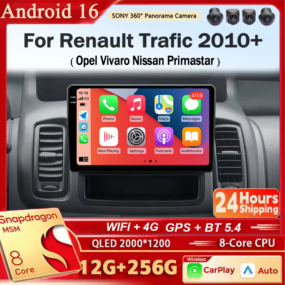 Android 16 For Renault Trafic 2010-2015 Opel Vivaro Nissan Primastar Car Radio Stereo GPS Navigation Multimedia Player Wireless