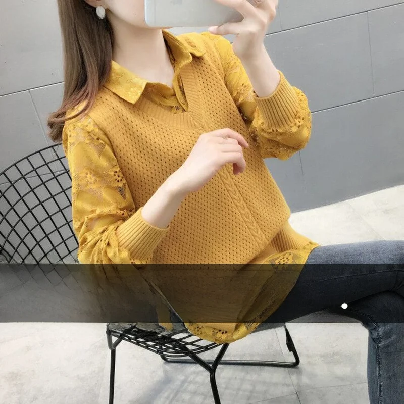 

Faionable Long Sve Knitted Women's irt And Vest Two-Piece Set Spring Autumn New Arrival Ladies' Top Korean Sle Loose...