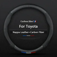 Protector de cuero y fibra de carbono para volante de coche, para Toyota Camry RAV4 Corolla 86 Reiz Wish CHR Celica Vitz Highlander Yaris Avalon