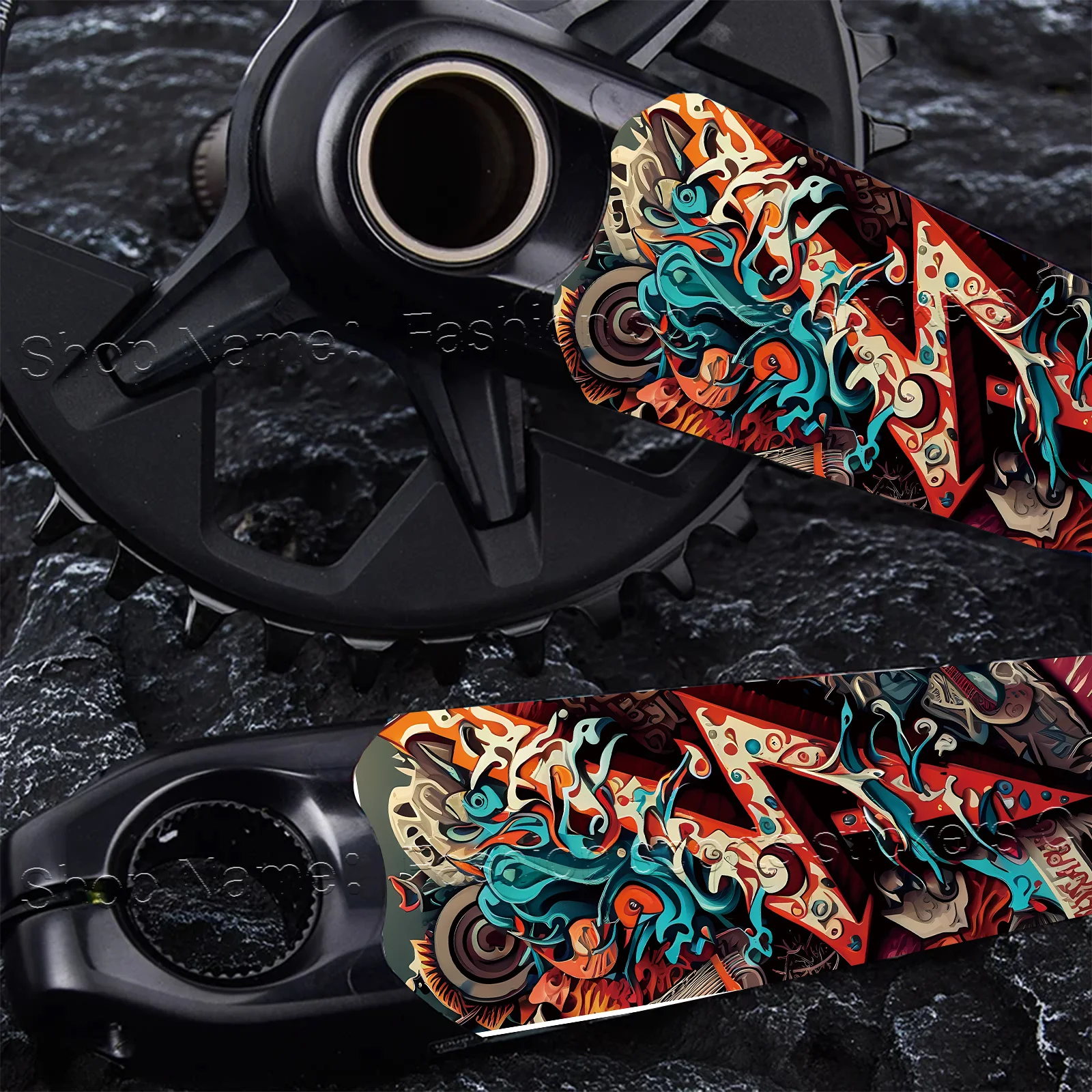 1 Pair Rock Lightning Graffiti Crank Stickers, Waterproof Anti-Scratch Decals for MTB Road Bikes