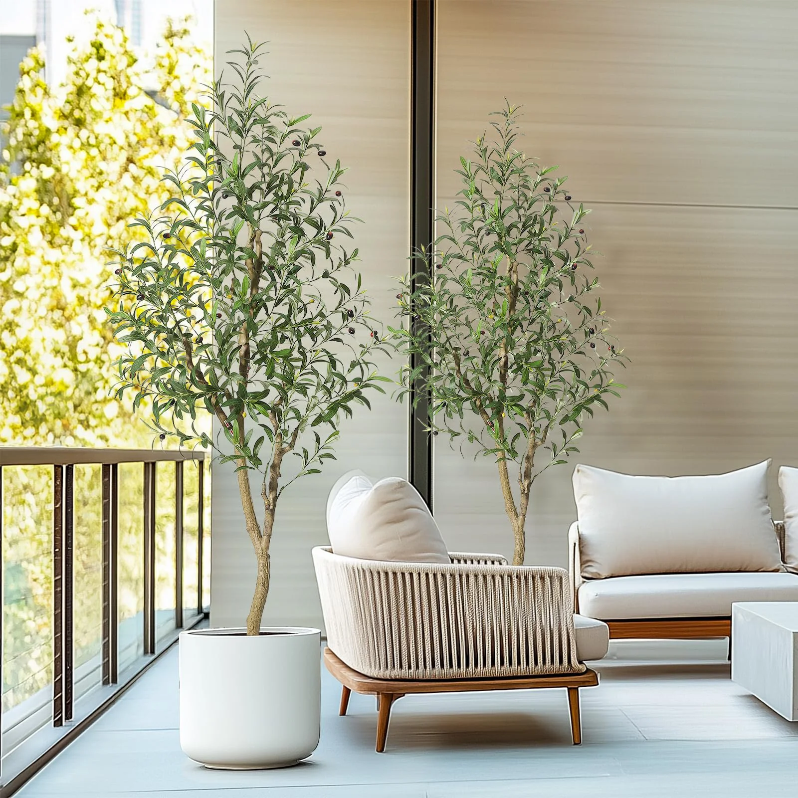 Image of Lebensechter künstlicher Innenbaum - Künstlicher Olivenbaum mit Stamm, Seidenblättern und lebensechten Olivenfrüchten - Künstlicher Pflanzentopf - Dekoration für Zuhause, Büro und Wohnzimmer