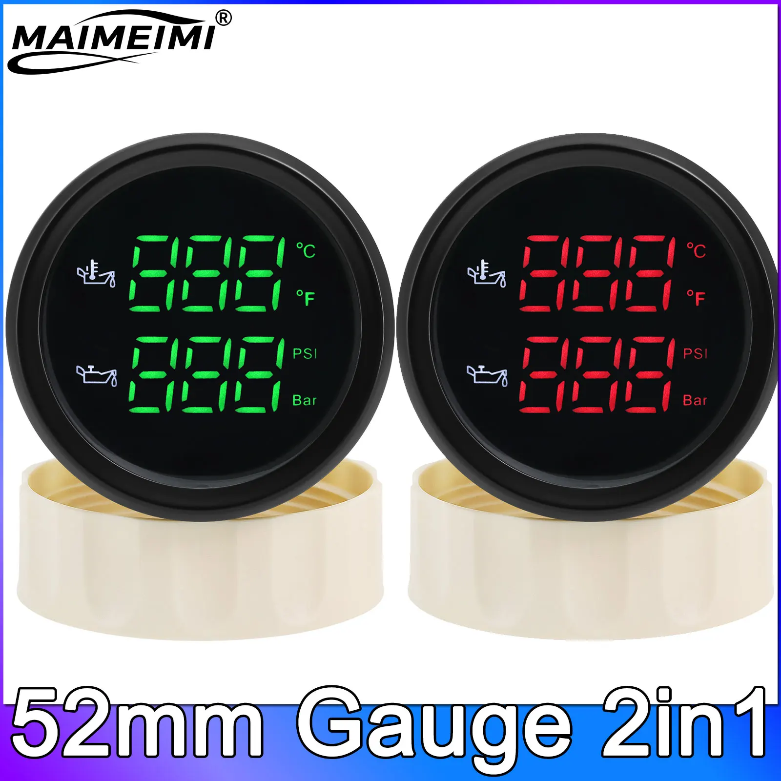 

Двойной манометр 2в1 52 мм с сигнализацией давления масла 10 бар 145 фунтов на квадратный дюйм Датчик температуры масла 50 ~ 150 C 122-302 F Датчик давления температуры масла