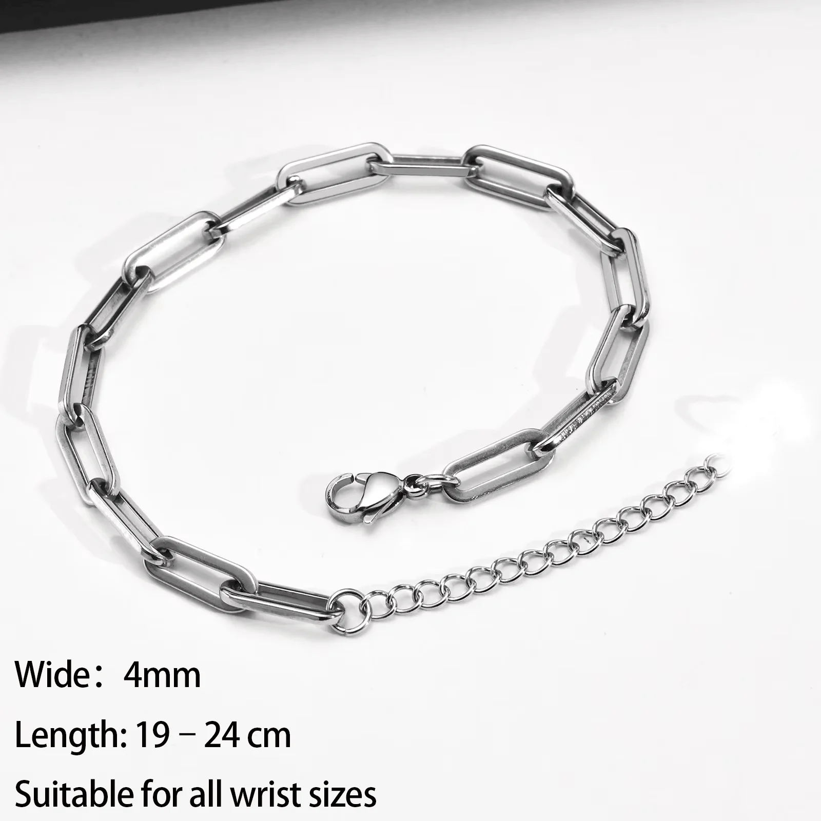 Stainless Steel Paperclip Chain Bracelet for Women Men Unisex Minimalist Link Chain Adjustable Extension Punk Rock Jewelry Gift