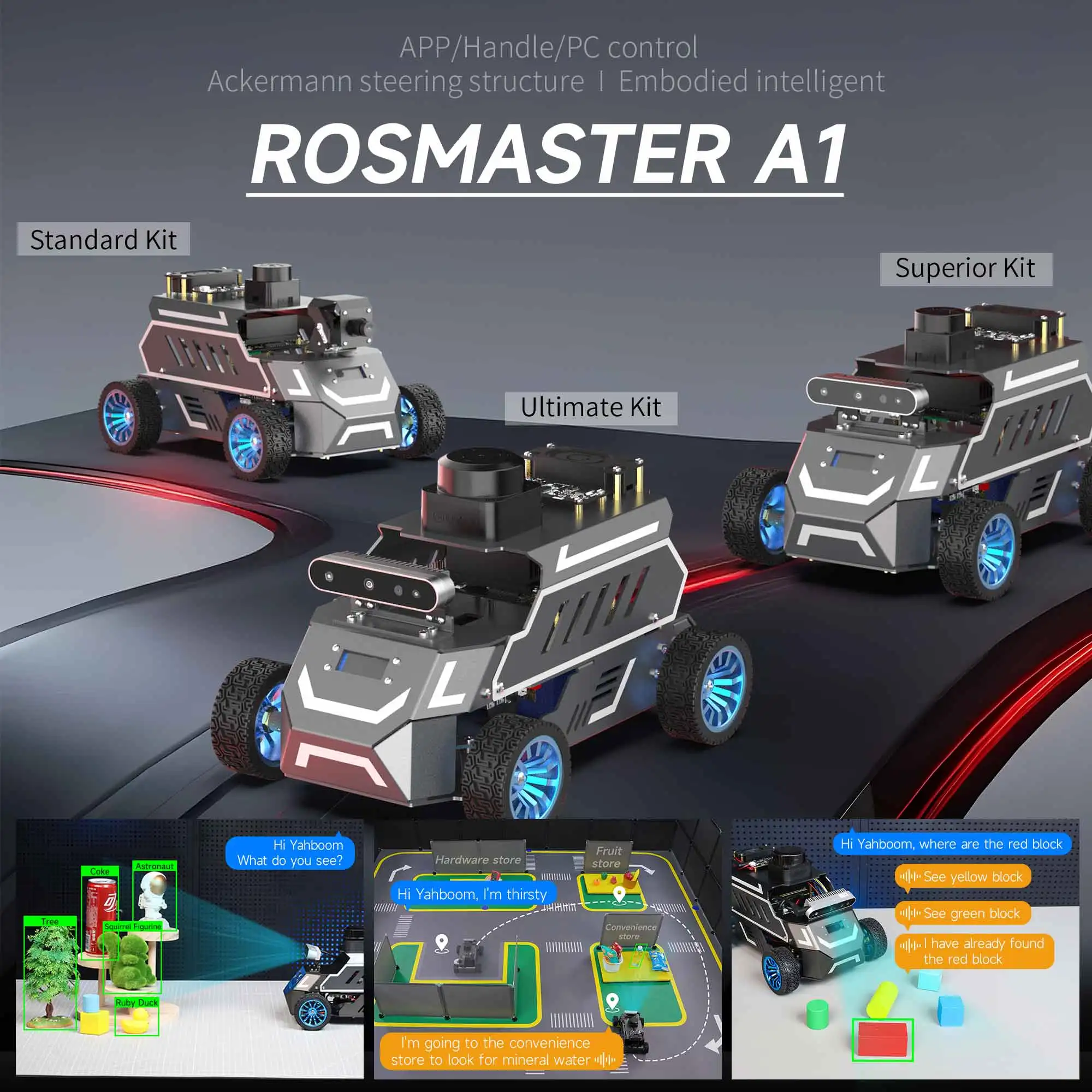 ROSMASTER A1 AI Large Model Programmable Robot Ackerman Structure ROS2-HUMBLE L…