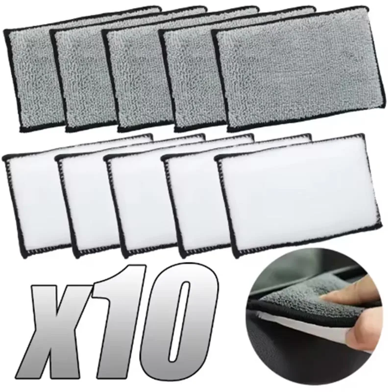 Esponja de fregado de microfibra suave de doble cara, limpieza de cuero de coche, toalla de microfibra, esponja de cera, herramientas de detalles automáticos, 2-10 Uds.
