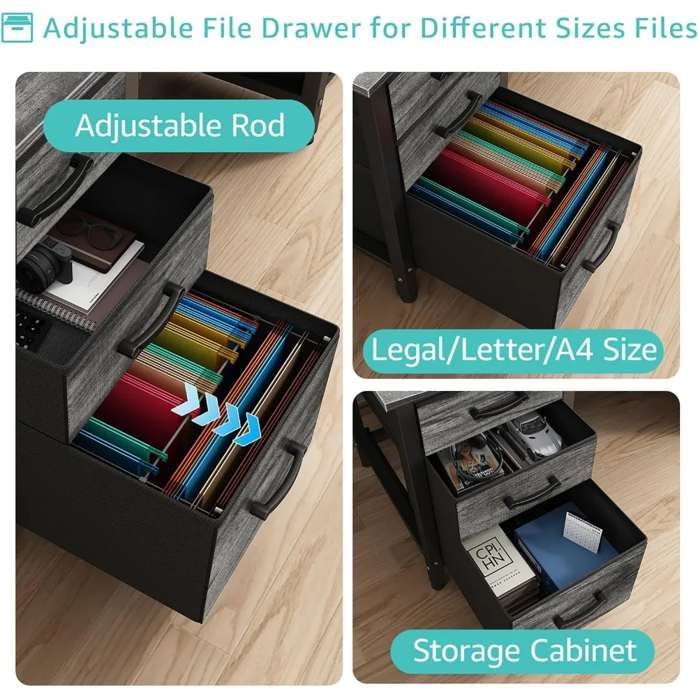 Computer Desk with File Drawers Cabinet, 47 Inch Home Office Desks with Filing Cabinet for Small Space, Gaming Study Writing Ta