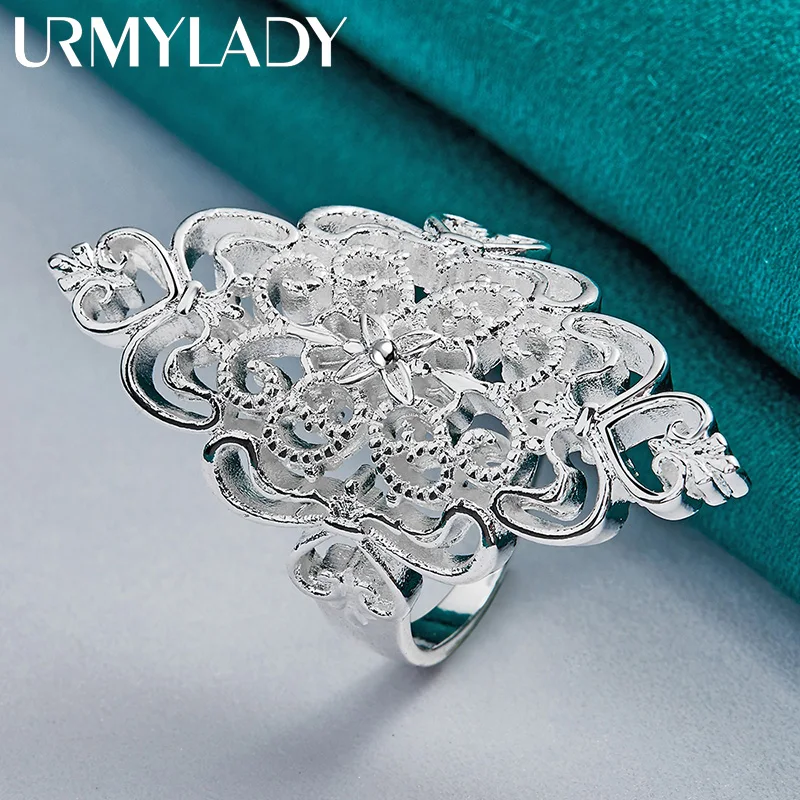 URMYLADY-Anillo de Plata de Ley 925 con diseño de flores para mujer, sortija de boda, abalorio de compromiso, joyería de moda