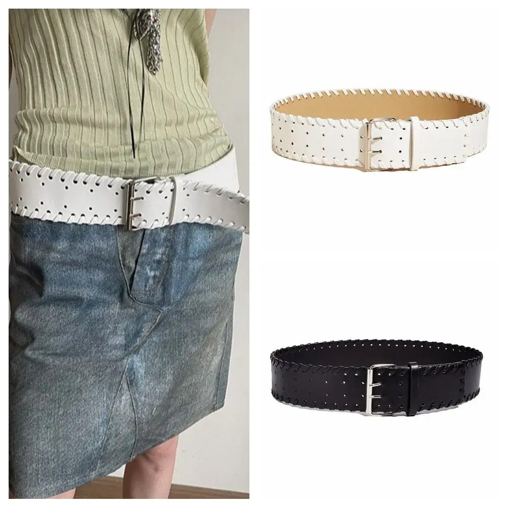 شخصية المنسوجة بولي Leather حزام من الجلد الكورية نمط Y2k المرأة واسعة حزام الشرير Harajuku قبعات رعاة البقر الغربية حزام فتاة حار