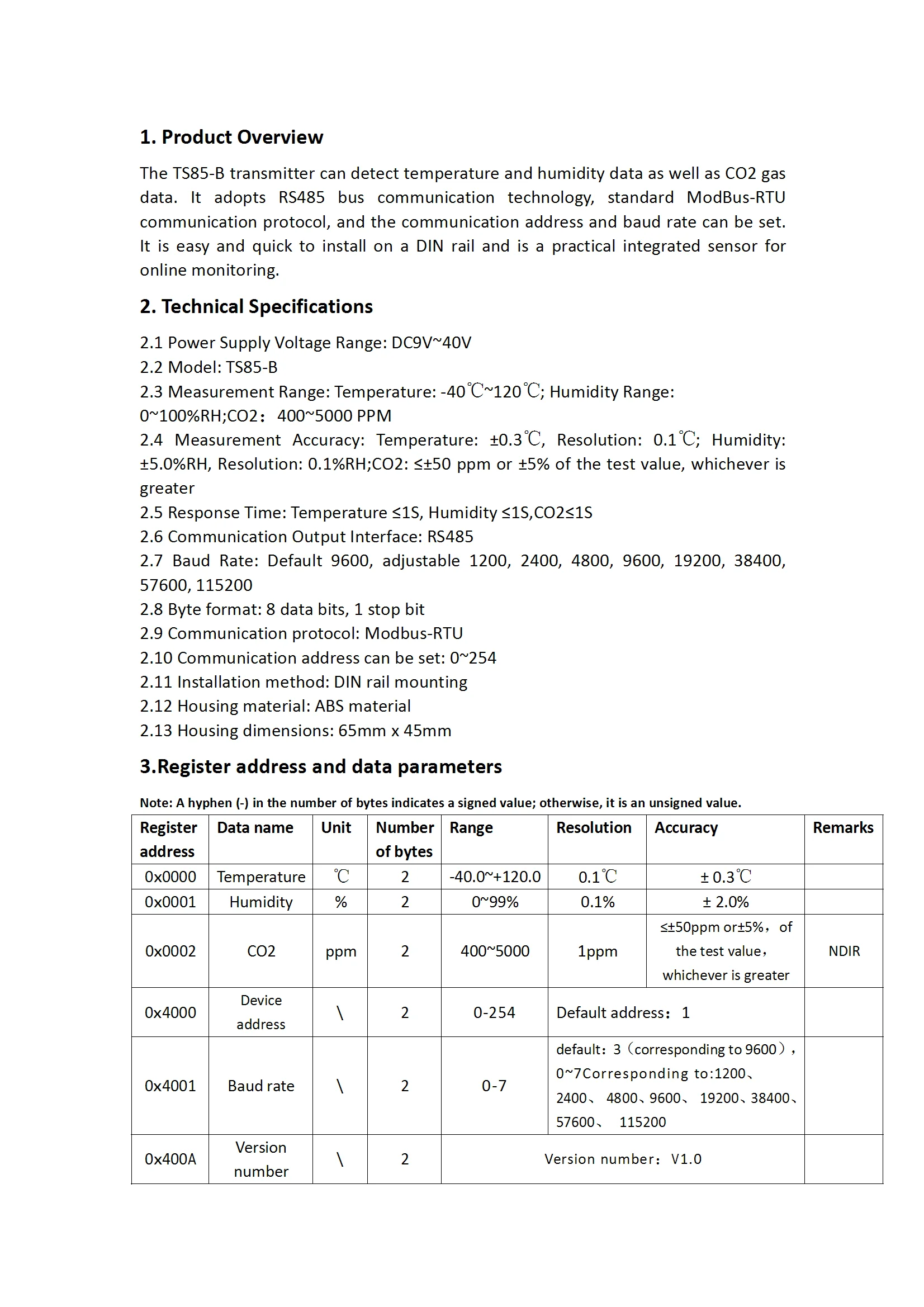 TS85-B 3-in-1 CO2-Transmitter CO2-Temperatur-Feuchtigkeits-Transmitter RS485 Modbus-RTU Luftqualitätssensor ﻿ – Detail 3