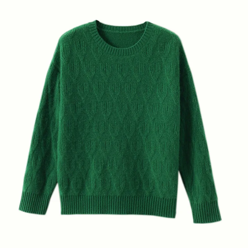 Pullover autunno inverno nuovo maglione girocollo per donna Jacquard allentato manica lunga Top maglieria madre di mezza età Sueter