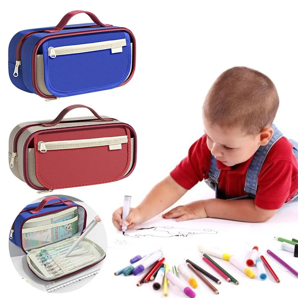 New Contrast Color Handheld Pen Bag Nine-Layer Handheld Pencil Case Large Capacity Stationery Organizer Students