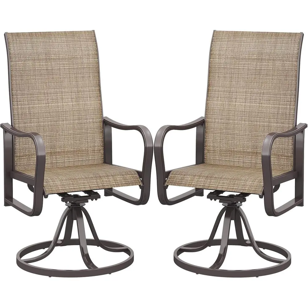 2-Piece Swivel Rocking Patio Chairs Set with Textilene Fabric, Brown Outdoor Lawn Chairs