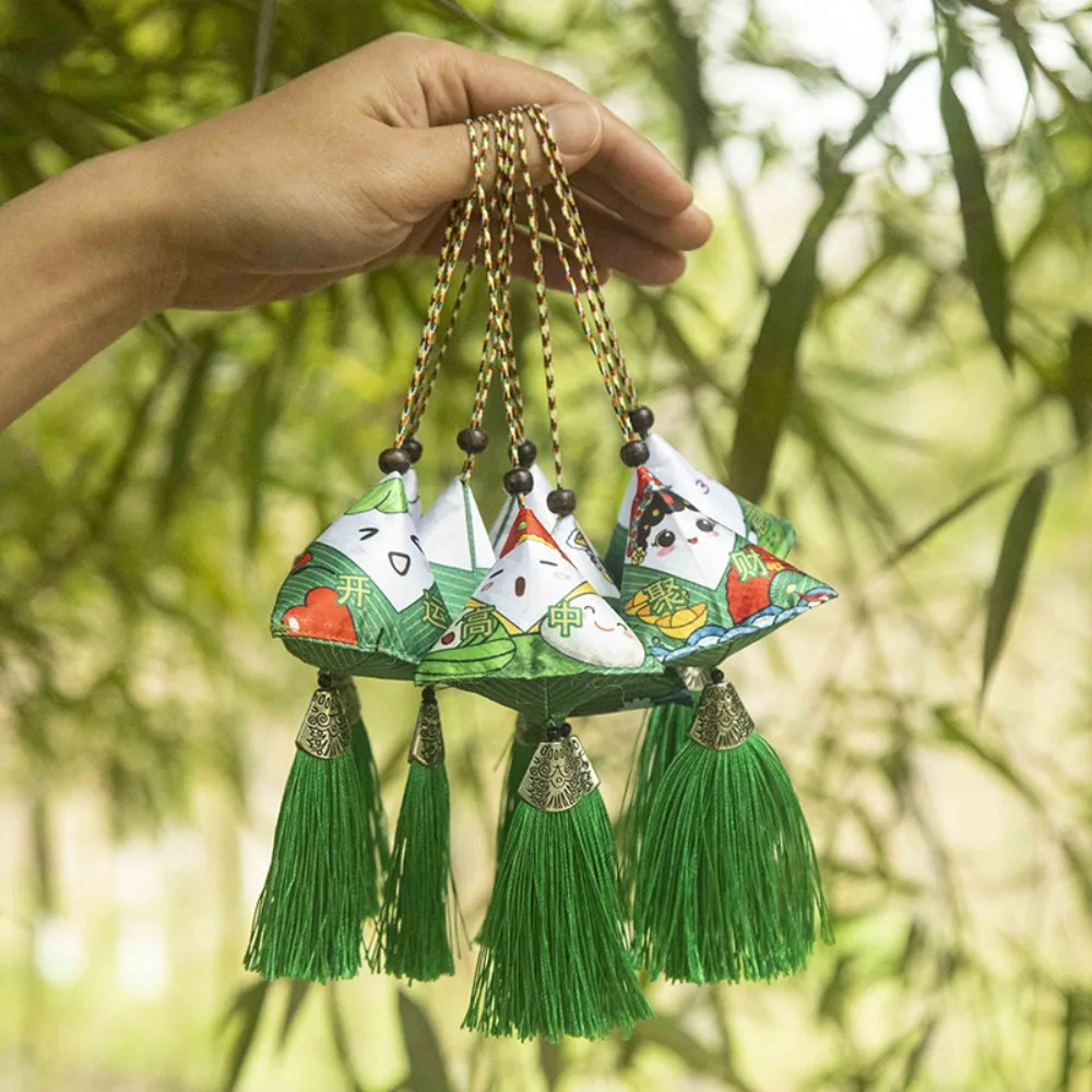 Zongzi Shape Dragon Boat Festival Sachet with Tassel Green Mugwort Leaves Brocade Pocket Chinese Style Mosquito Repellent