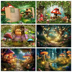 Fairy Tale Forest Wonderland Photography Backdrop Enchanted Dreamy Jungle Mushroom Baby Birthday Party Photo Background Decor