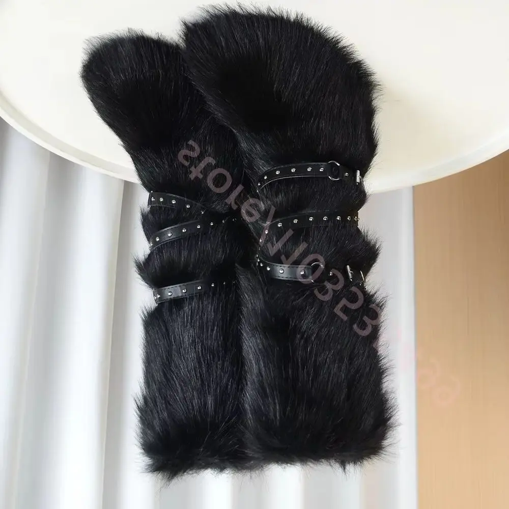 

Новые зимние меховые зимние сапоги с пряжкой на ремне 2025 Y2K, уличные теплые сапоги до колена, модные женские вечерние повседневные сценические высокие сапоги