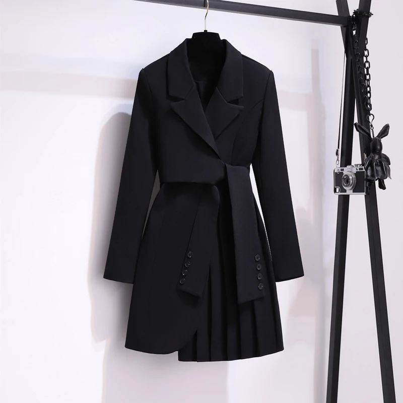 Blazer Women 2023 Spring New Fashion Women Clothing Suit Skirt Jacket Belt Waist Slim Suit Women Blazer Long Coat Black Blazers