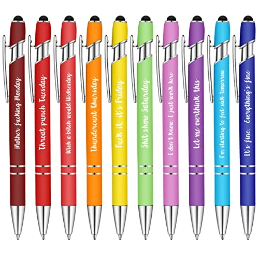 

10 Pcs Srky Office Funny Pens Funny Sarcastic Quotes Ballpoint Pens with Stylus Tip Day of The Week Sarcastic Hilarious Ballpoi