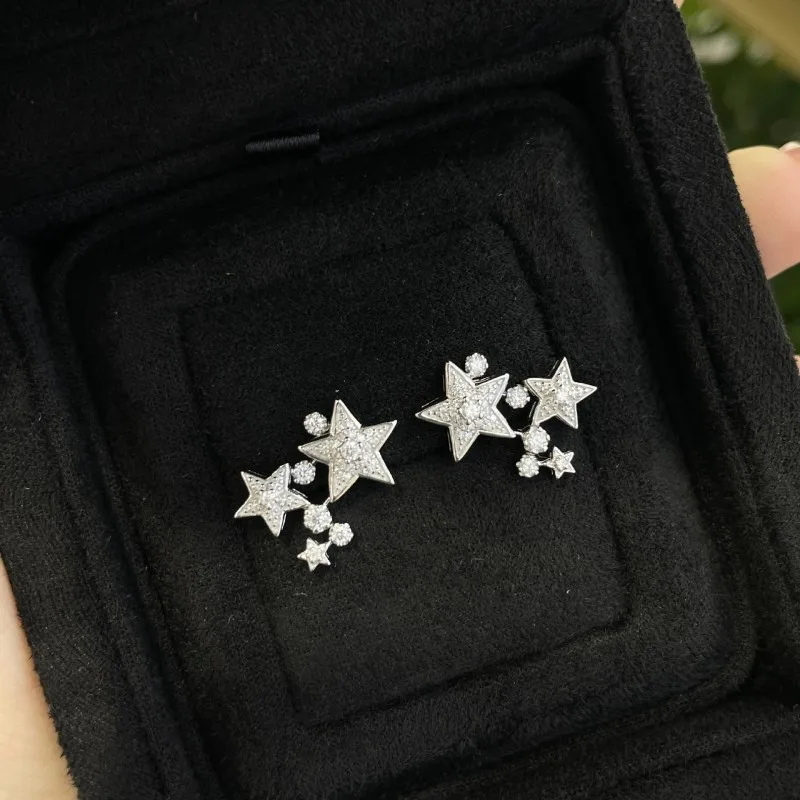 KEEP YES Total 0.36ct Star Full Moissanite Diamond Stud Earrings for Women 925 Sterling Silver 18K Gold Plated Lady Earrings