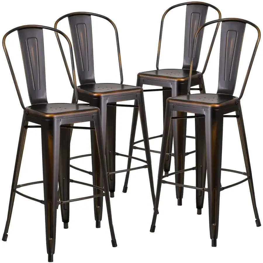

Commercial Grade 30 High Distressed Copper Metal IndoorOutdoor Barstool with Back