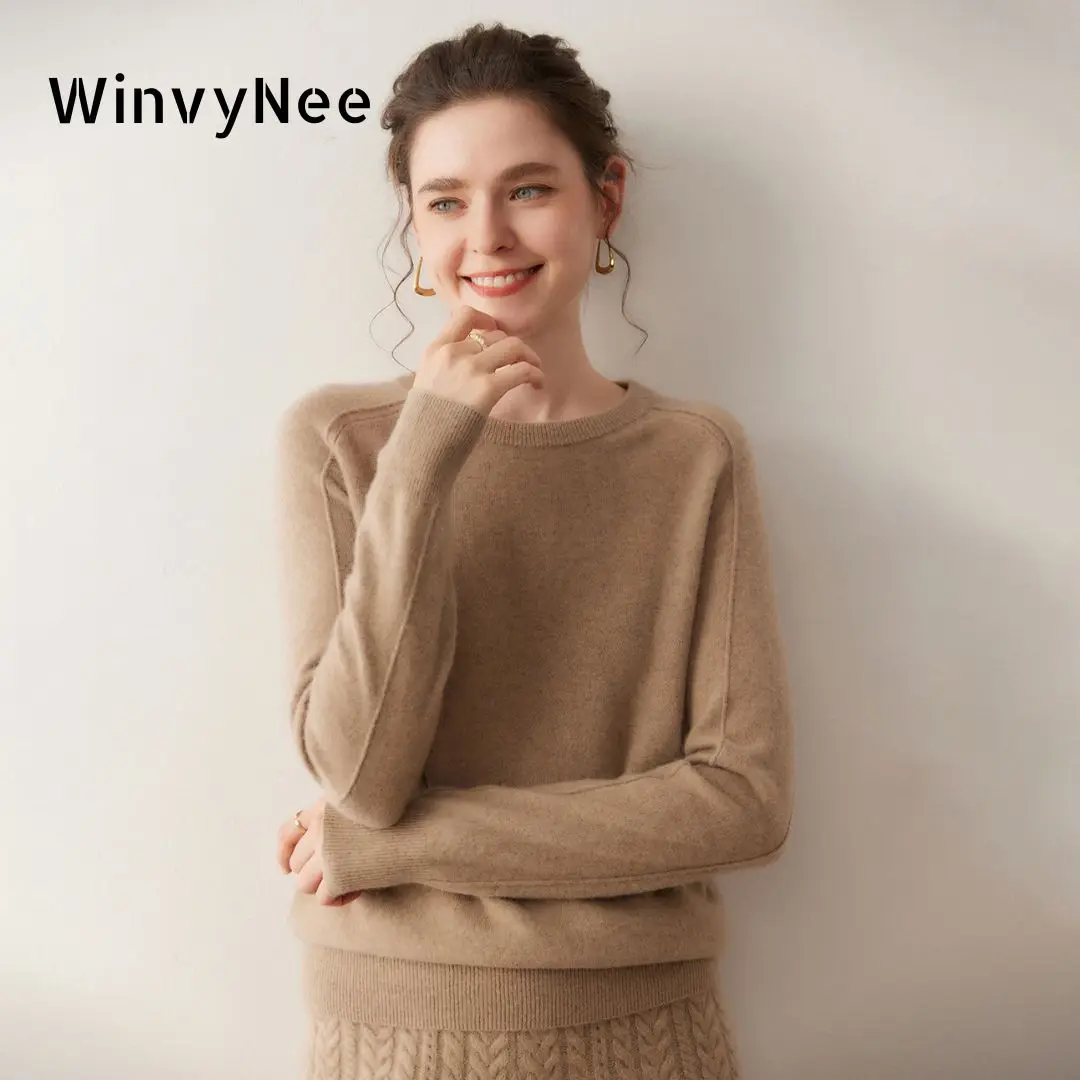 

WinvyNee 2025 Новый модный зимний женский кашемировый шерстяной свитер с круглым вырезом, роскошный повседневный теплый пуловер с длинными рукавами, вязаный топ A1654002