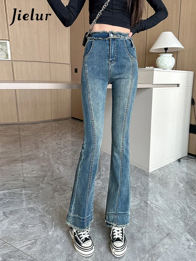 

Jielur Classic High Waist Flare Jeans Women Fashion Retro Blue Jeans Lady Summer Casual Korean Skinny Denim Trousers Female Y2K