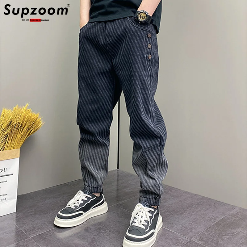 

Supzoom New Arrival Top Fashion Loose Cotton Pockets Selling Retro Stripe Elastic Foot Mouth Casual Cargo Pants