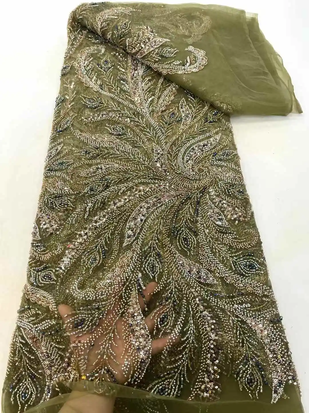 

African Lace Fabric Sequins Beaded Embroidery Groom Nigerian Bridal High Quality French Tulle Lace For Wedding