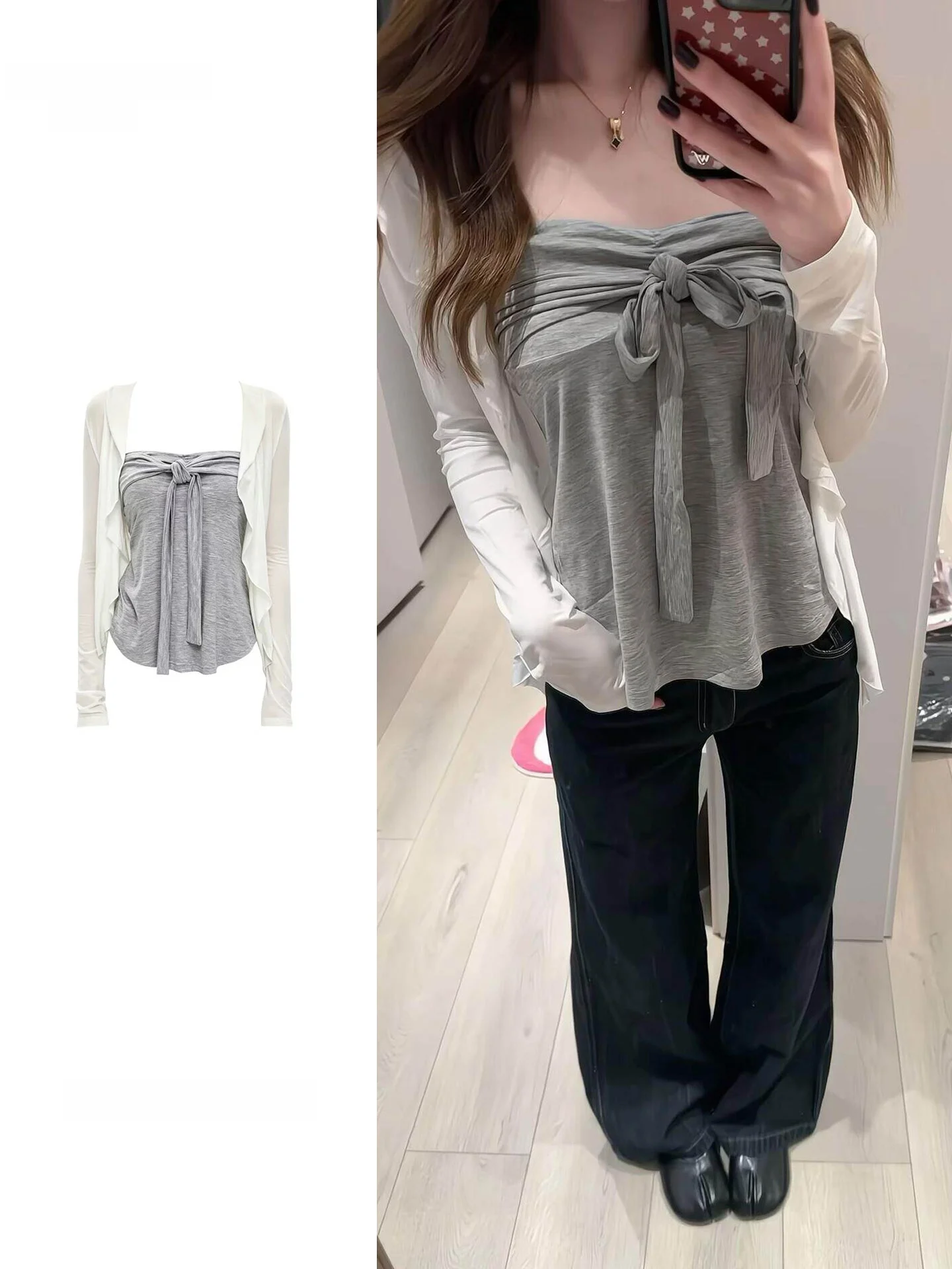

plus Size Women's Summer Sleeveless Knitted Cardigan with Ruffle Detail Slimming Crop Top And Vest Two-Piece Set High Waist