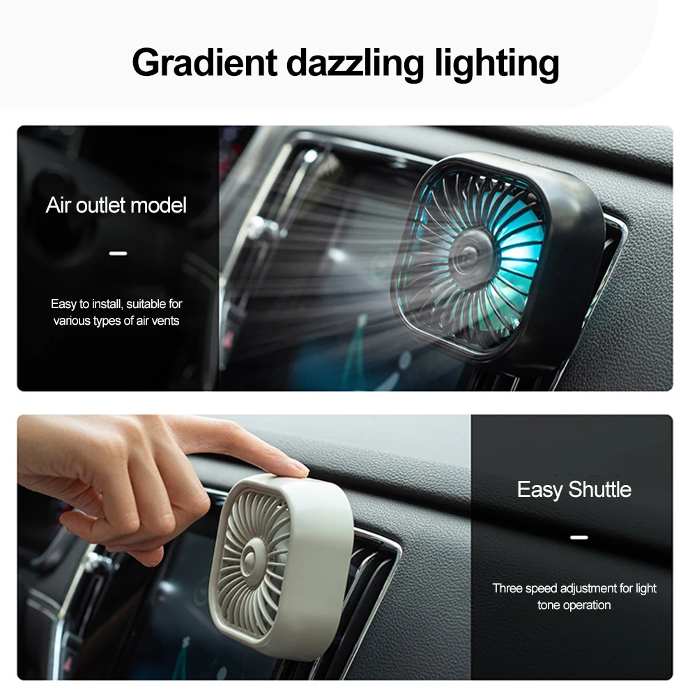 Car Mini Fan USB Charging Air Outlet Electric Fan LED Light Seven-blade Turbo Fan Car Electrical Appliances Supplies