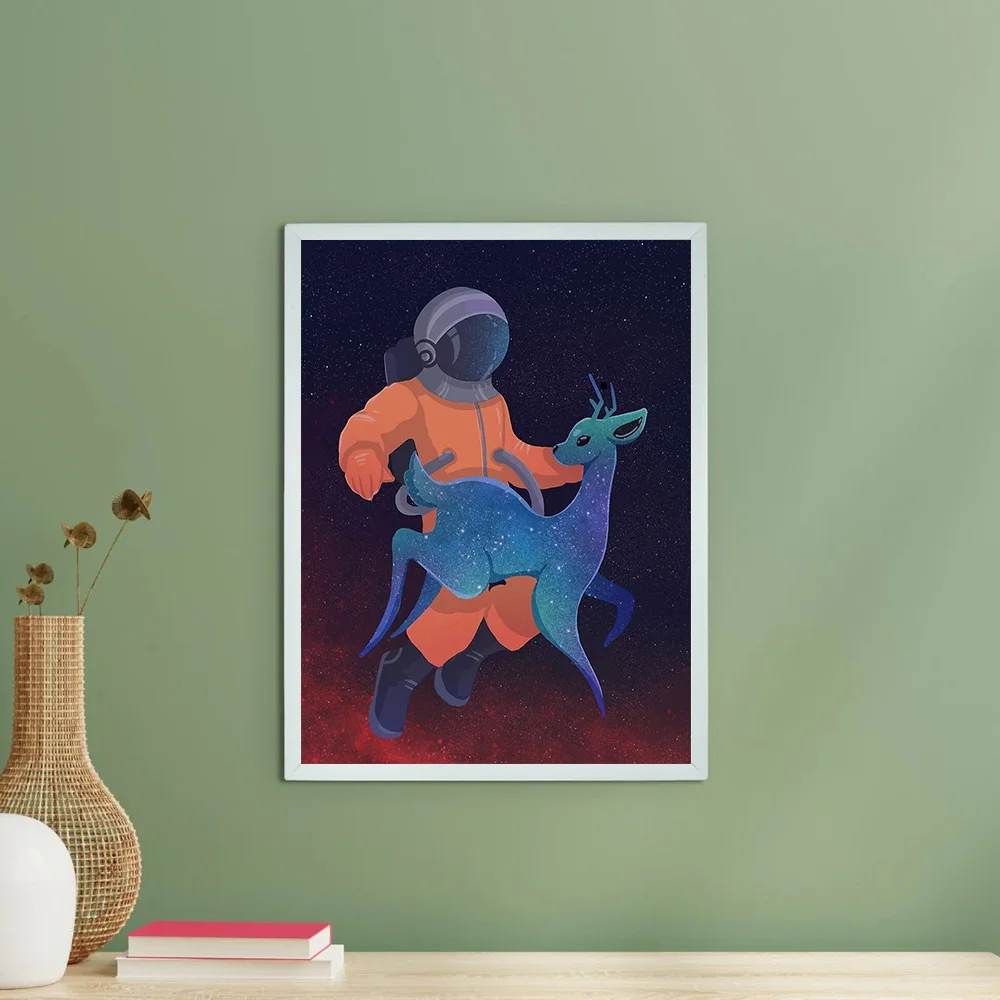 الغزلان الكونية قماش جدار الفن الفضاء الحيوان اللوحة غالاكسي ديكور المنزل المشهد السماوي طباعة الفن التجريدي الحديث هدية فريدة Tr #6