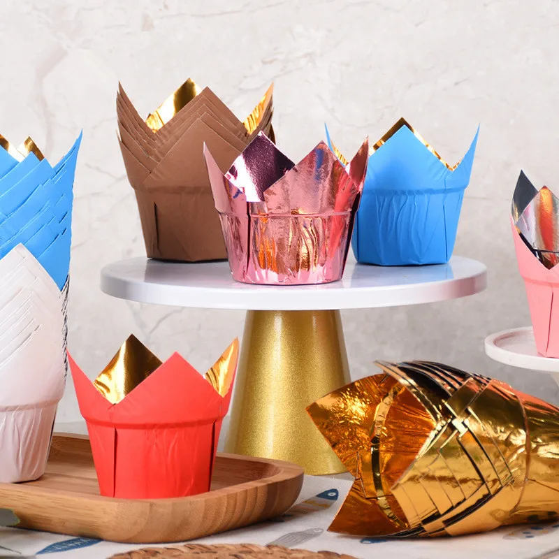 

50Pcs Gold Silver Tulip Goblet Cupcake Liner Baking Cup Muffin Case Oil Proof Cake Wrapper Christmas Party Decoration