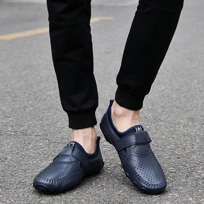 Genuine Leather Men Shoes Casual Italian Hollow Out Men Loafers Summer Breathable Driving Shoes Slip on Moccasins Zapatos Hombre