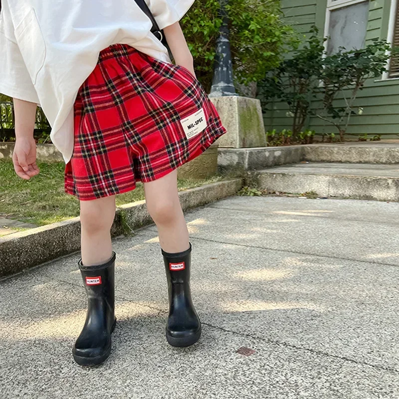 2024 Spring Autumn New Children's Clothing Girls' Red Checkered Pants Korean Shorts Children's Shorts Girl Baby Culottes