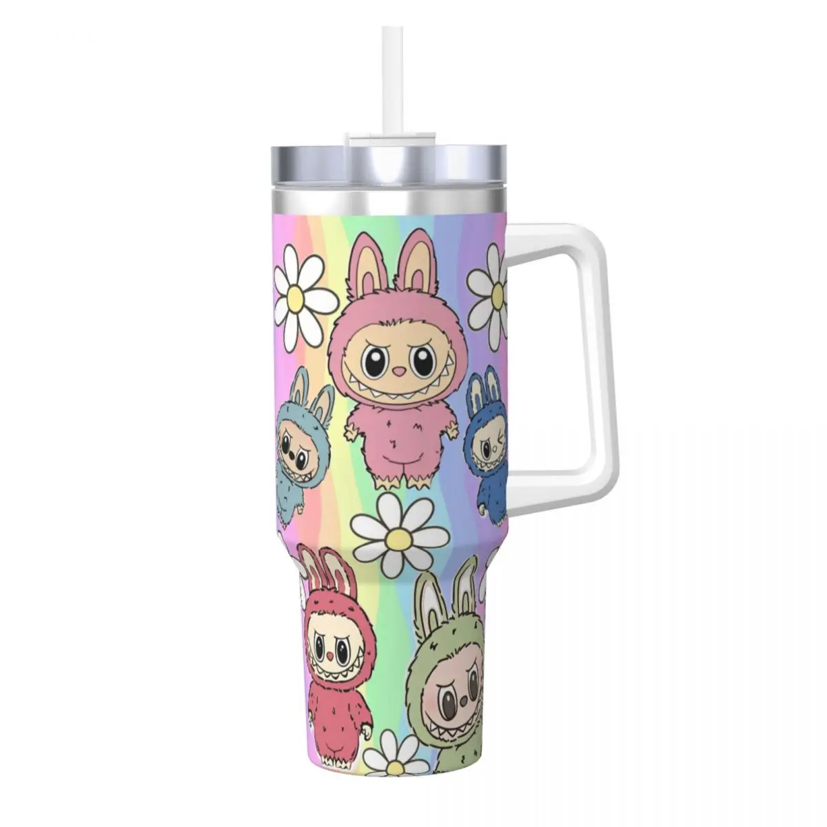

Stainless Steel Tumbler L-Labubu Car Mugs With Straws Flowers Beach Cold and Hot Water Bottle Keep Heat Large Thermal Cups
