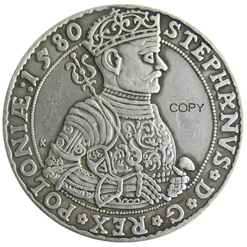 Poland 1580 Litva TALAR - STEPHAN BATORY Silver Plated Copy Coins