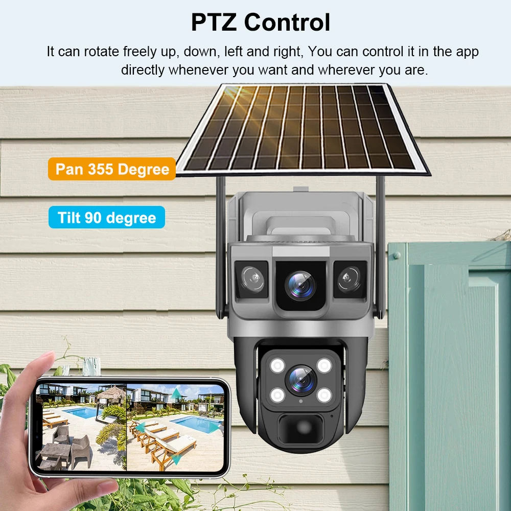 V380 Pro Solar Camera 4G Sim Outdoor Dual Lens tre schermi Webcam PIR Human Detect CCTV Security Video Battery PTZ IP Camara