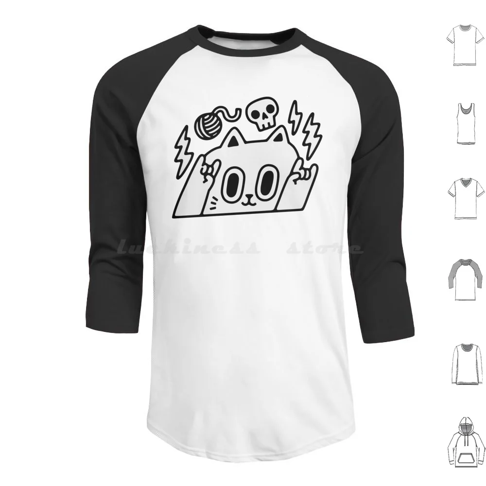 

Рок на коте! Толстовка с капюшоном из хлопка с длинными рукавами, кошки, кошки, металлическая музыка, музыкальная на черепах, черепа, дьявол, Сатана, смерть, хэви-метал