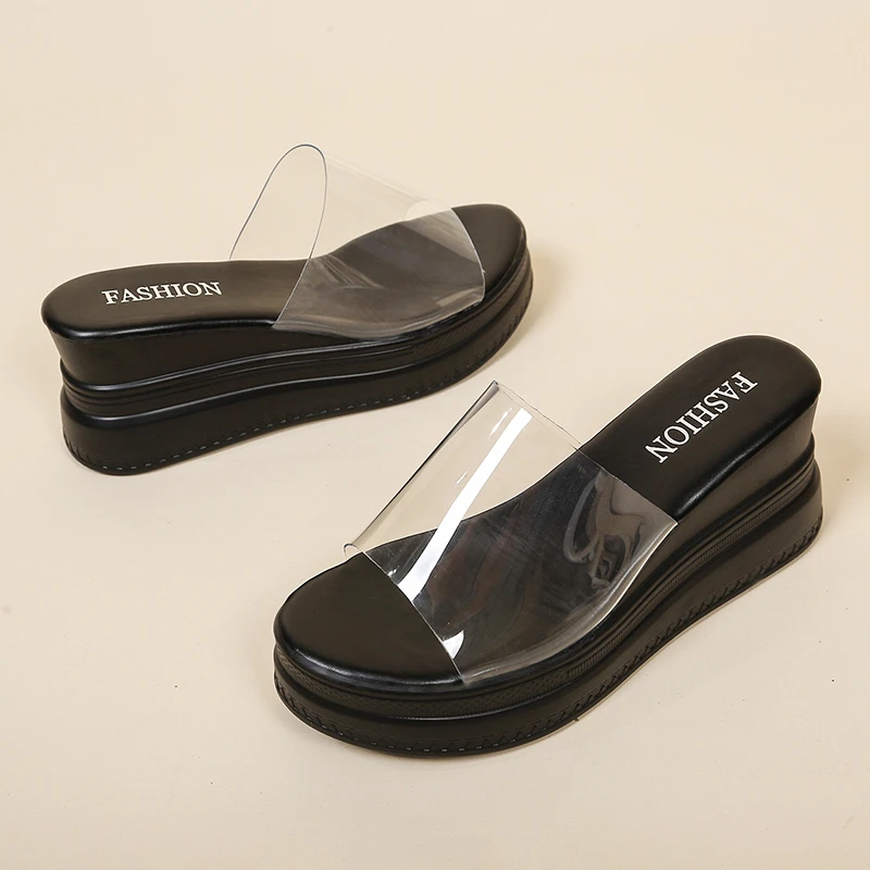 High-end Transparent Wedge Flip Flops 2026 Summer New Slim-fit Versatile Platform Sandals view 3