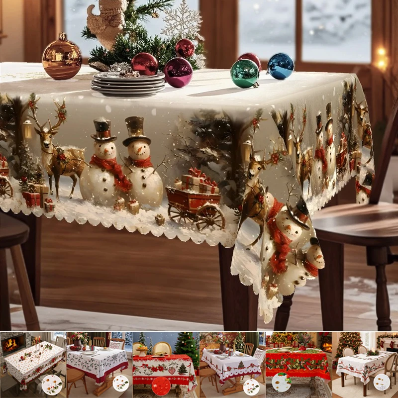 

1PC Waterproof Table Cloth Christmas Poinsettia Table Decor Winter Xmas Holiday Kitchen Dining Tablecloth Christmas Decoration