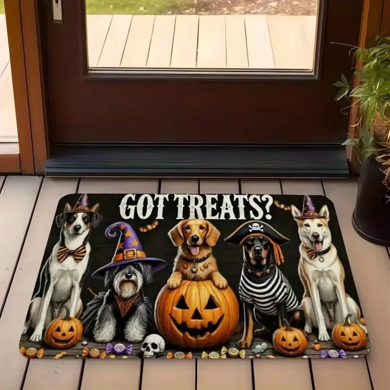 Halloween Dog Doormat Pumpkin Witch Hat Pirate Puppy Non‑Slip Floor Mat Indoor Outdoor Front Door Festival Decor