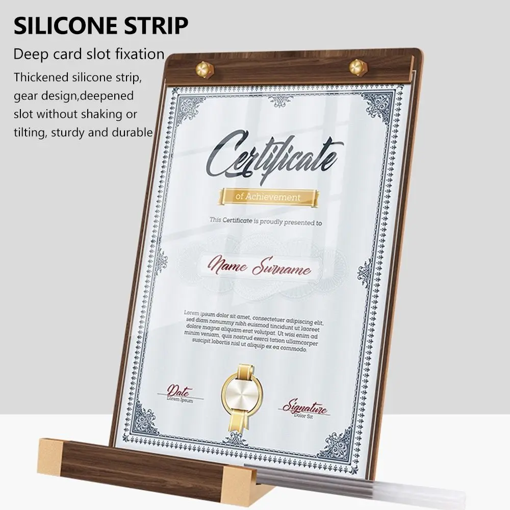 A4/A5/A6 Desktop Display Board Faux Walnut Wood Stable Base Menu Vertical Holder Transparent Panel Brown