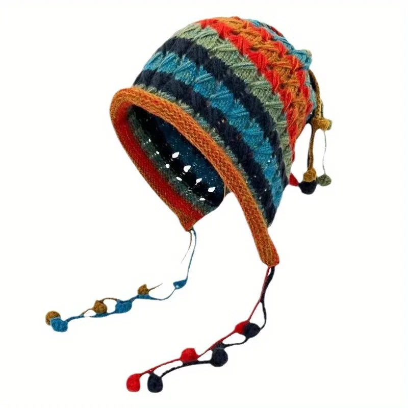 

1pc Ethnic-inspired Hand-woven Hat in Multiple Colours with Adjustable Drawstring Fastening and Tassel Trim Unisex Ski Goggles