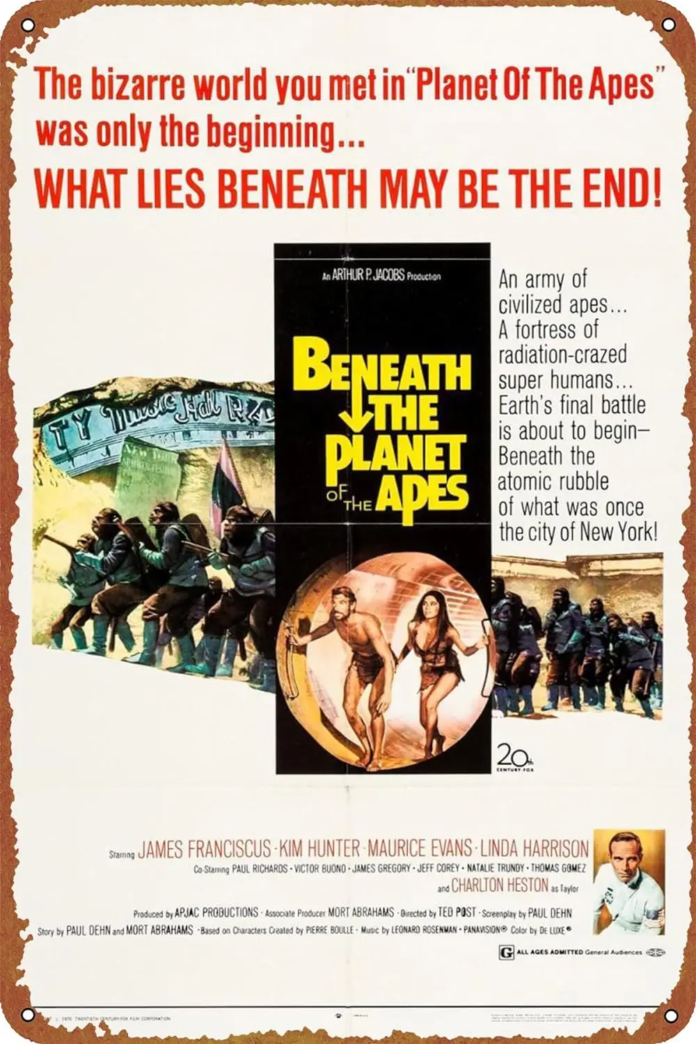 Beneath the Planet of the Apes Movie Poster Funny Novinty Metal Tin Sign Retro Wall Decor for Home Gate Garden Bars Restaurants