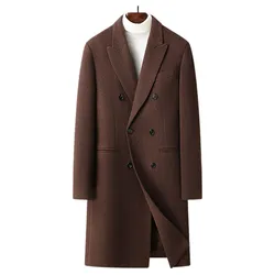 Sheep Wool Autumn Winter Outdoor Season Fashion Casual Men's Slim Gentleman Double-breasted Double-breasted Down Strip Wool Coat